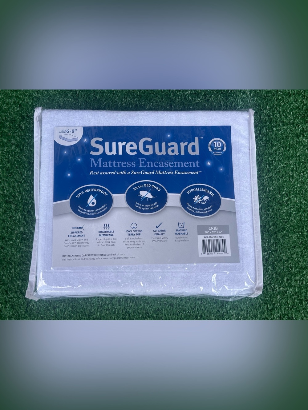 SureGuard White Crib Mattress Encasement - Waterproof, Hypoallergenic
